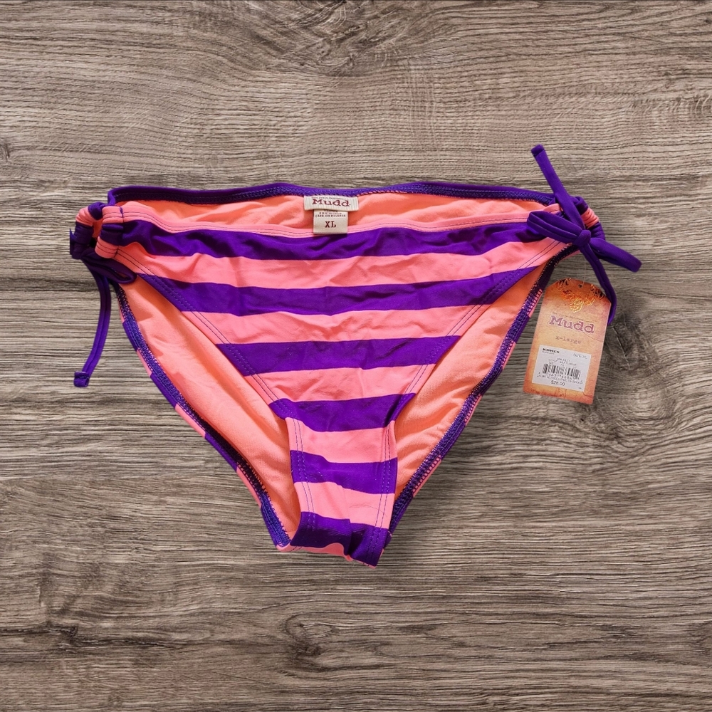 *Sale* NWT Mudd Size XL Purple and Pink Striped Bikini Bottom With Side Ties